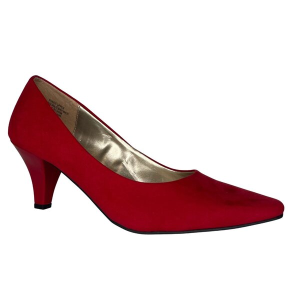 Karen Scott Red Faux Suede Pointed Toe Kitten Heel Pumps Soft Step Sz 8 - Picture 2 of 11